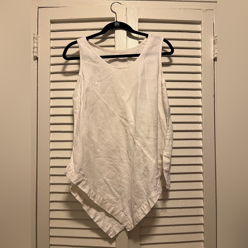 Asymmetrical White Linen Sleeveless Top